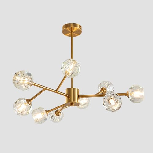 Plafonnier Spoutnik doré pour salle à manger, luminaire chic en cristal 15 lumières