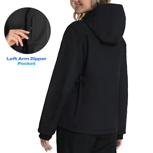 Women's Fleece Lined Softshell Jacket, Waterproof Windproof Hooded Coat for Hiking, Lightweight Warm Windbreaker2