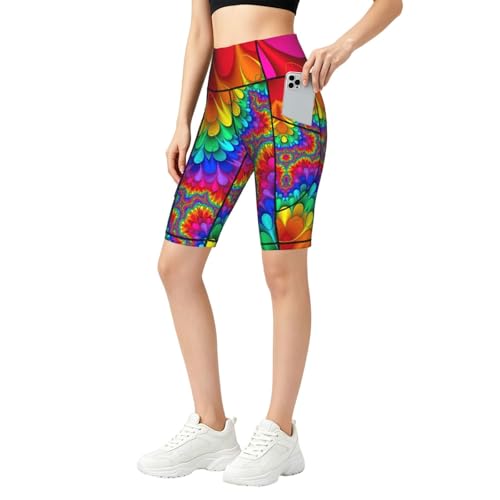 Legging taille haute pour femme avec imprimé tie-dye arc-en-ciel pour sport et gym