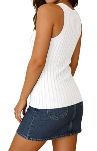 Image of INFITTY Womens Ribbed Tank Tops High Neck Slim Fitted Sleeveless Shirt Basic Knit Casual 2026 Summer Going Out Y2k Clothes
