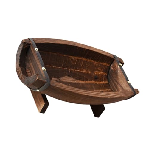 GALPADA Wetterfester Garten Pflanzkübel aus Robustem Holzoptik Halbrundes Vintage Design für Sukkulenten und Sowie Außenbereich Inklusive Stabilem Sockel