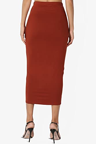 TheMogan Women's High Rise Buttery Soft Lined Mid Calf Bodycon Midi Pencil Skirt Brick M2