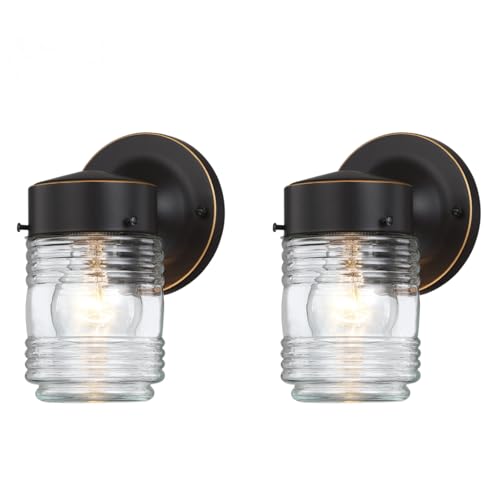 Oil Rubbed Bronze Outdoor Wall Lights for House Jelly Jar Outside Light Fixture for Porch Patio Entryway Anti-Rust Waterproof Wall Mount Exterior Sconce E26 Base Bulb Not Included 2 Pack