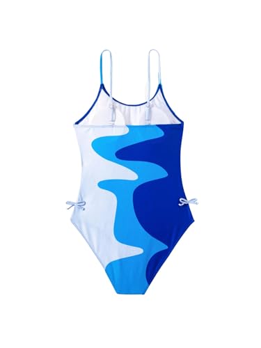 SweatyRocks Girl's Color Block Spaghetti Strap Sleeveless Drawstring Bathing Suit One Piece Swimsuit2