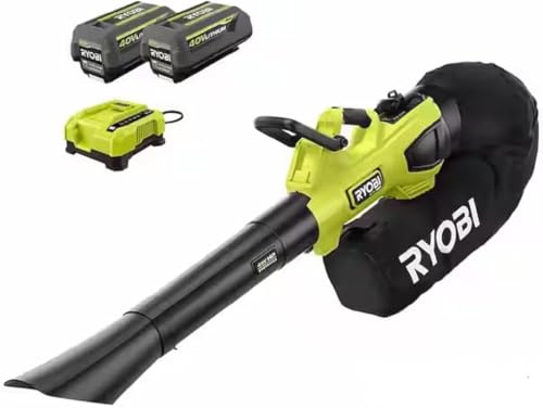RYOBI 40V HP Brushless 100 MPH 600 CFM Cordless Leaf Blower/Mulcher/Vacuum with (2) 4.0 Ah Batteries and Charger (Renewed)