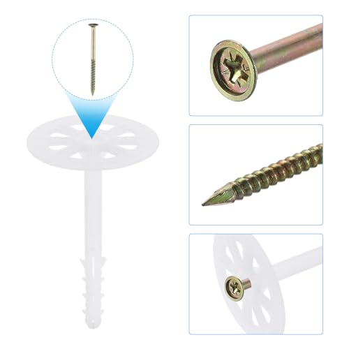 Image of PATIKIL 102mm Perforated Insulation Pins, 30 Pack Insulating Nails Wall Plug Plastic Expansion Bolt for Fixing Foam Boards to Masonry Wall or Ceiling