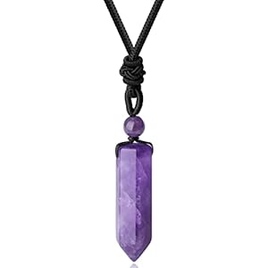 XIANNVXI Crystal Necklace for Men Women Adjustable Rope Hexagonal Point Healing Crystal Natural Stone Pendant Necklaces Gemstone Jewelry