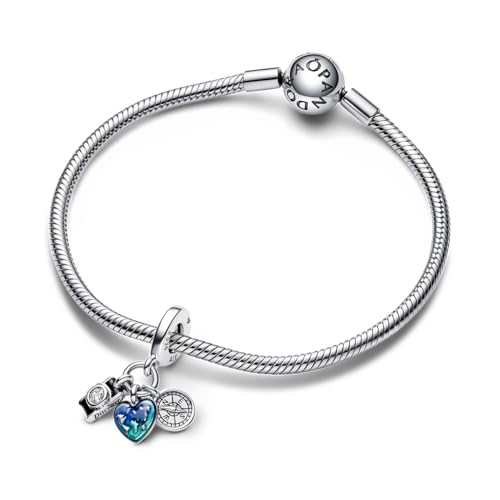 PANDORA Camera, Heart & Compass Triple Dangle Charm - Bracelet Charm for PANDORA Moments Bracelets - Gift for Her - Sterling Silver & Enamel with Cubic Zirconia - With Gift Box3