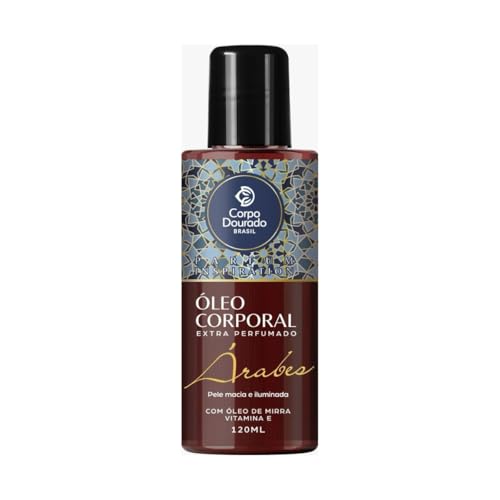 Óleo Corporal Extra Perfumado Árabe 120ml Parfum Inspiration Hidratação Profunda Com Óleo de Mirra Vitamina E Perfume Intenso Oriental Amadeirado Pele Macia Luminosa Nutrição Antioxidante Corpo Dourado