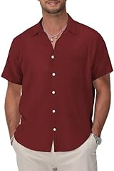 Dark Red Cotton Button Down Shirt Men