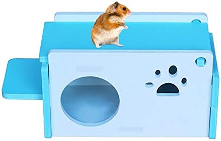 Hamster Cage Hamster Cage Paw Decor Small Animal Hideout House with Ladder for Squirrel(Dark Blue)