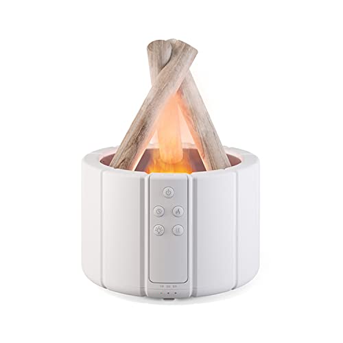 YALEDI Campfire Flame Fire Diffuser Bonfire Aromatherapy Essential Oil Diffuser 250ml Wood Cool Mist Humidifier for Home Bedroom Office Remote Control Auto Shut-Off Night Light Gift (White)