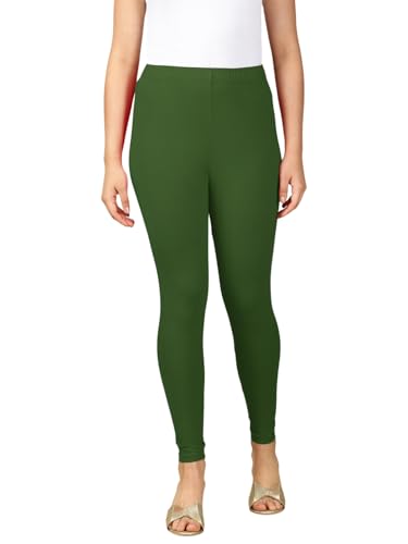 Image of PYNK Solid Premium Cotton Lycra Ankle Length Leggings for Women| Regular Fit Elastic Waist Ankle Length /Cropped Length Leggings for Women |Leggings Women Ankle Length | Free Size