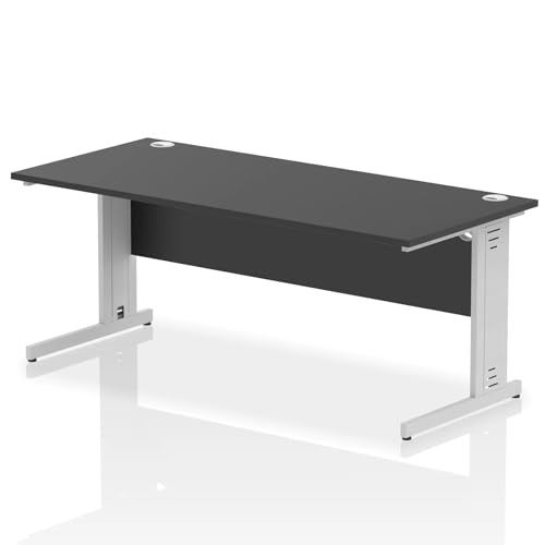 Image of Impulse Straight Desk, Silver Cable Managed Leg - 800mm deep, Black, 1800