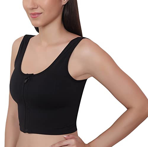 Image of GLAMORAS Women Nylon Spandex Padded Non Wired Front Zip High Intensity Workout Sports Bra, Size-L, Black