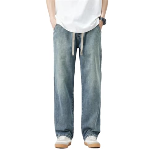 Men's Classic High Street Vintage Jeans Elastic Waist Straight Leg Casual Jeans