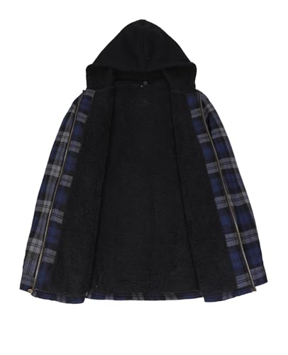 Image of ZENTHACE Men's Sherpa Lined Full Zip Hooded Plaid Shirt Jacket