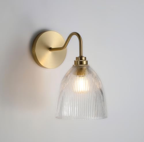 Image of Brass Gold Wall Sconce Ribbed Glass Wall Lights for Kitchen, Livingroom, Bathroom (Bulb Included)