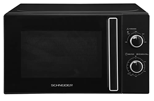 Schneider Microondas Mecánico, 20 L, 700 W, Negro, 5 Niveles de Potencia, Plato Giratorio 25,5 cm