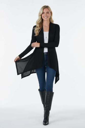 Image of ToBeInStyle Womens Open Front Long Sleeve Lightweight Asymmetrical Draped Cardigan with Side Pockets