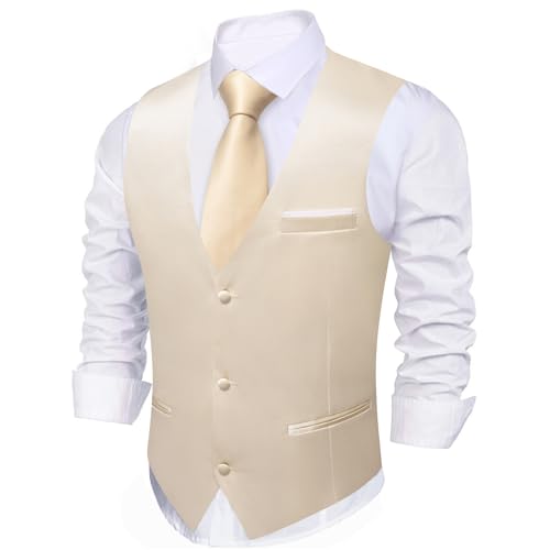 Image of Barry.Wang Vest for Men Business /Leisure Dress Suit Vests V-neck 2 Pockets Wedding Party Tuxedo Satin Waistcoat