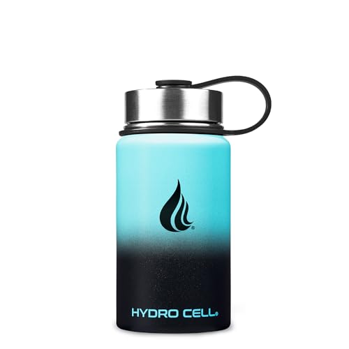 Image of HYDRO CELL Stainless Steel Insulated Water Bottle with Straw - For Cold & Hot Drinks - Metal Vacuum Flask with Screw Cap and Modern Leakproof Sport Thermos for Adults (Teal /Black 14oz)