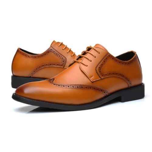 Mens Business Leather Flat Head Oxfords Lace Up Low Heels Carved Classic Dress Shoes for Casual Office Work Fashion3