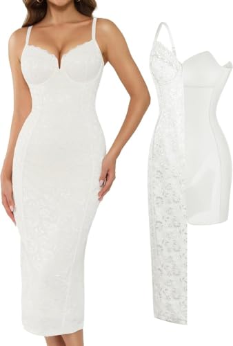 Image of Popilush Lace Corset Dress with Built in Shapewear Formal Cocktail for Women Deep V Neck Side Slit Bodycon Midi Black