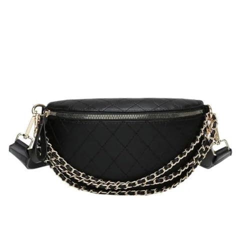 Pochete Bolsa Feminina Detalhe Corrente Estilosa, Luxuosa, Couro Sintético, Moderna, Blogueira, Fetival, Moda, Passeio, Viagem (Preto)
