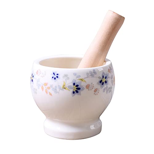 BESTHAHA Prensa de ajo de Acero Inoxidable, Juego de mortero y Maja de cerámica para el hogar, Molinillo Blanco, máquina Manual para triturar ají, nueces, trituradora de ajo
