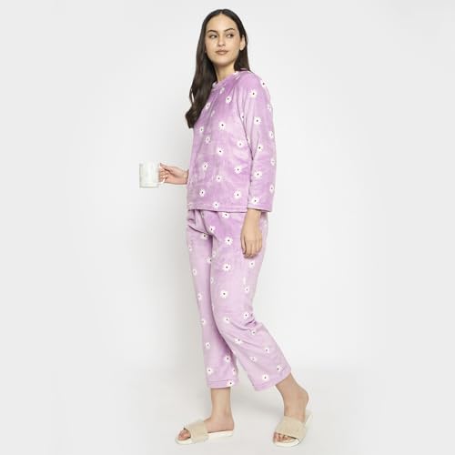 Image of CAMEY Women's Printed Full Sleeve Round Neck /V-Neck Top and Pajama Pants with Pockets