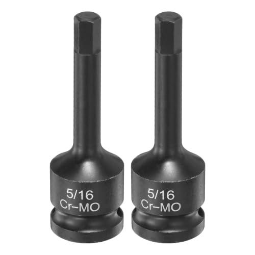Image of sourcing map 2pcs Impact Hex Bit Socket 1/2" Drive 5/16" Hex Bits 3" (78mm) Long Cr-Mo SAE Impact Wrench Socket Adapter Tool for Automotive Repair Industrial Construction and Home DIY