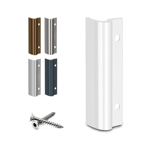 VOOXA Premium | Alu Balkontürgriff + Befestigungsschrauben | RAL9016 WEISS GLÄNZEND | gewölbter Griff, komfortable Handhabung für Balkon-/Terassentür außen