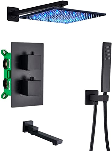 Ensemble de robinet de douche thermostatique encastré noir mat avec pommeau LED