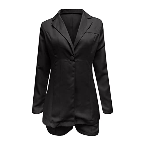 Womens Blazer Set Fashion Sexy Turndown Collar Button Suits Casual Long Sleeve Solid Color Slim Office Suit Jacket Black Large