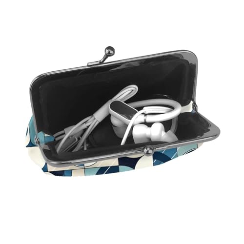 Pu Leather Buckle Coin Purse Abstract-Nordic-Blue-Geometric Girls Kiss-Lock Change Purse Wallets4