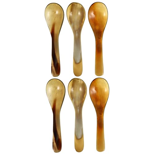 KICHOUSE 6pcs Buffalo Horn Serving Spoon Reusable Dessert Spoons Vintage Style Handmade Kitchen Accessories
