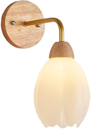 Tulipanes de leche blanca en aplique de pared de madera para iluminar zonas oscuras