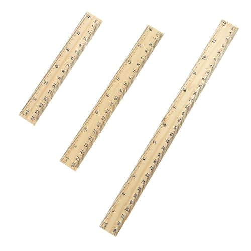Besga 3本の木製定規 ストレートエッジ定規セット 学生用 オフィス 新学期用