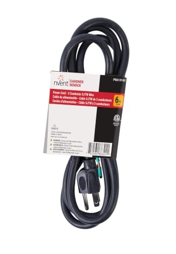 Image of nVent Gardner Bender PS613163 3-Wire Appliance and Power Tool Cord, 6 ft, 16 AWG, 13A /125V AC, 1625W, Heavy Duty Replacement Power Cable, Ground NEMA 5-15 (Formerly: Bergen Industries)