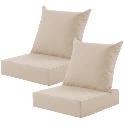Image of Outdoor Deep Seat Cushion Set, 24x24 Inch Water-Resistant & Fade-Resistant Outdoor Chair Cushions, Patio Furniture Cushions with Removable Cover for Patio Chair, Sofa, Beige (Set of 2)