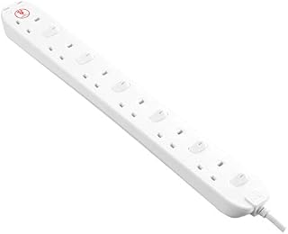 Masterplug Six Socket Power Surge Protected Extension Lead with Individual Switches, 2 Metres, 46 x 5.5 x 3 cm, White