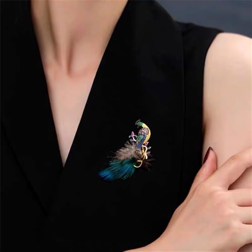 Image of Rhinestone Peacock Brooch Pin For Women Fashion Exquisite Cz Colorful Crystal Bird Animal Feather Brooches Lapel Pins Elegant Dress Clothes Corsage Accessories Wedding Party Christmas Birthday Jewelry Gift