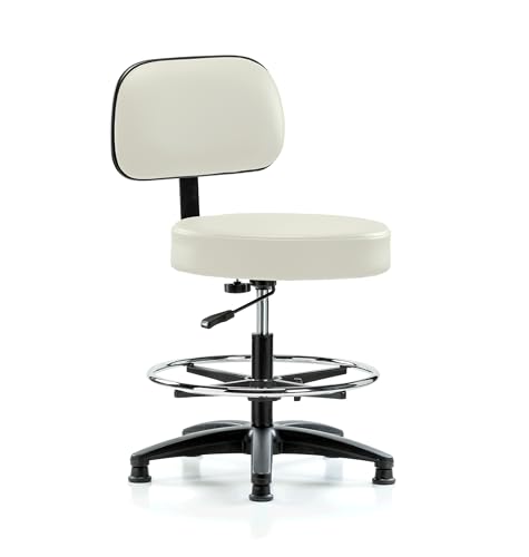 Image of Perch Stationary Walter Height Adjustable Exam Stool with Back and Foot Ring | Medium Bench Height 21-28.5 inch | Off-White Vinyl