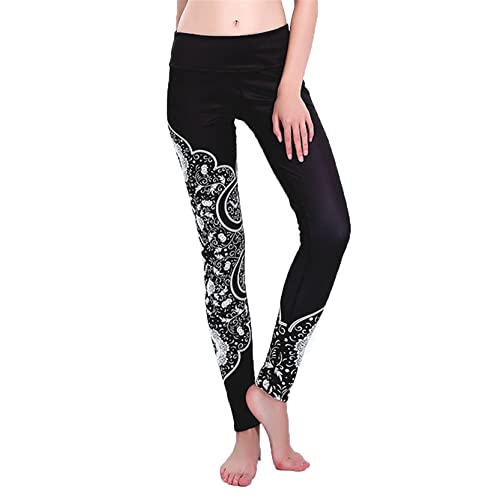 Sporthose Damen Trainingshose Yogahosen, Damen Blumendruck Yogahose Hohe Taille Skinny Leggings Butt Lift Tummy Control Schnelltrocknende Strumpfhose 7/8 Länge Hose Sport Leggings Fitness Jogging Work Cover