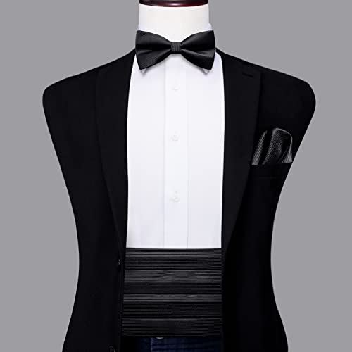 Image of Dubulle Mens Cummerbund and Bow Tie Set Paisley Floral Pretied Bowties for Men Pocket Square Cufflinks Wedding Business