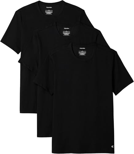 Calvin Klein Men’s 3 Pack Basic Short Sleeve Crew Neck T-Shirts, Black (Black, Black, Black), L
