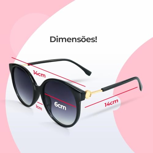 Óculos sol feminino redondo preto vintage + case qualidade premium exclusivo moda estiloso casual