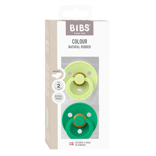 Image of BIBS Color Pacifier 2-Pack, BPA Free Pacifiers, Round Nipple. Natural Rubber Latex, Size 2 (6-18 Months), Matcha /Cactus