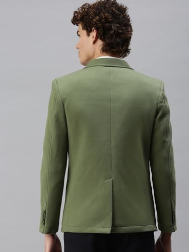 Image of SHOWOFFFF Men Solid Single Breasted Casual Blazer | Notched Lapel Full Sleeves Cotton Blazer for Mens | Slim Fit Regular Length Blazer for Men's